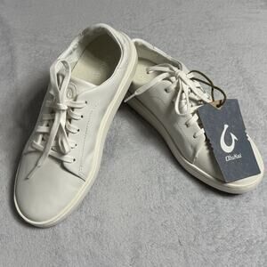 NEW Olukai Pehuea Li 'Ili White Leather Sneakers Size 7.5 Womens No Box